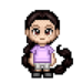 A pixel drawing of Lauren wearing a purple t-shirt and beige shorts.