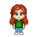 A pixel drawing of Anna wearing a green shirt and blue jeans.